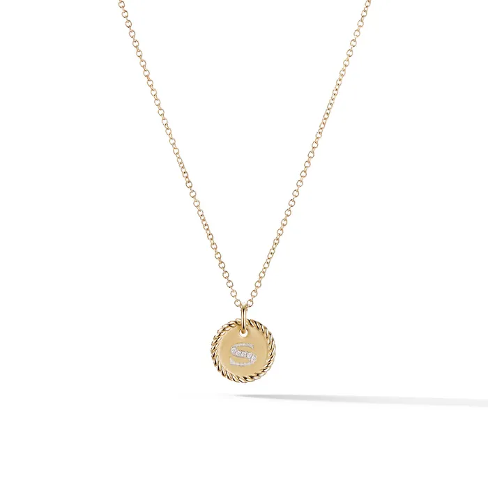 Initial Charm Necklace in 18K Yellow Gold with Diamond S David Yurman Necklaces
