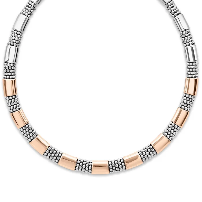 LAGOS High Bar Rose Gold Station Caviar Necklace 12mm Necklaces