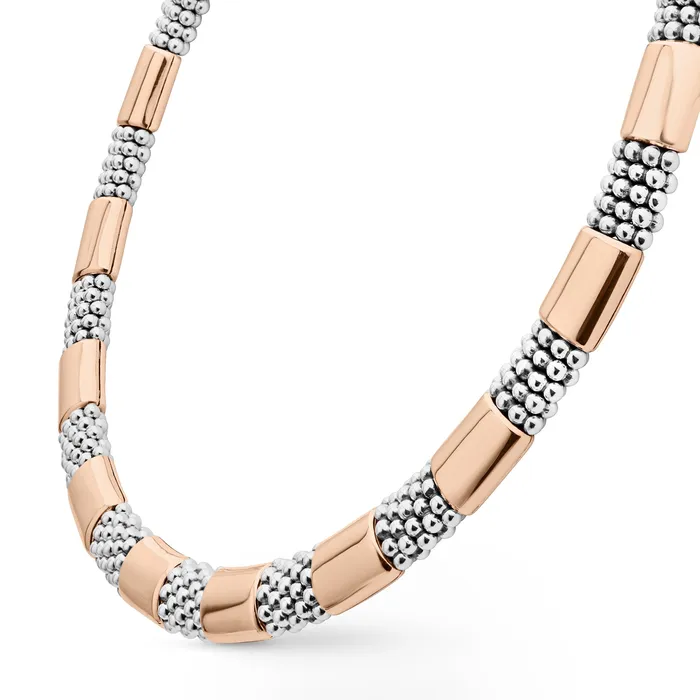 LAGOS High Bar Rose Gold Station Caviar Necklace 12mm Necklaces