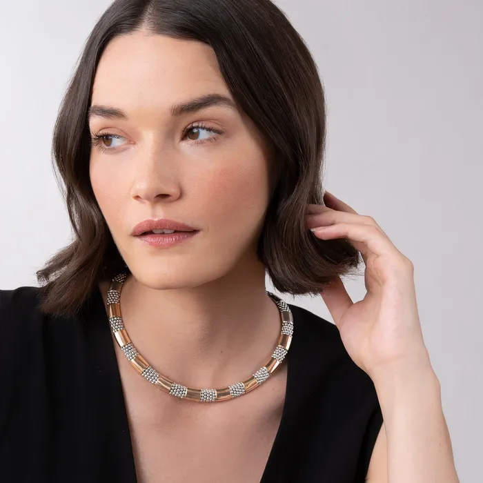 LAGOS High Bar Rose Gold Station Caviar Necklace 12mm Necklaces