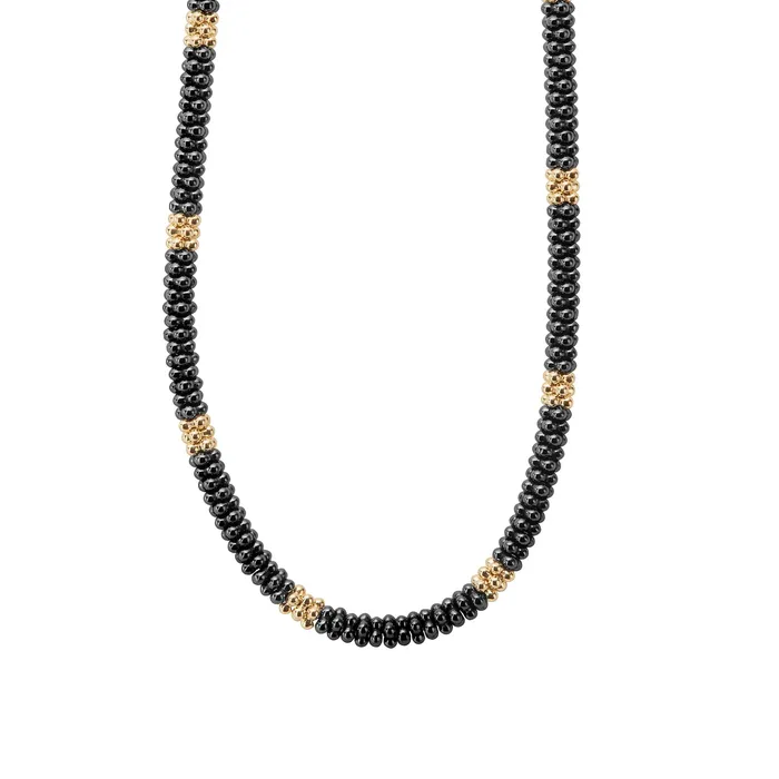 LAGOS Necklaces Black Caviar 18K Gold Small Station Ceramic Beaded Necklace 5mm LAGOS Necklaces Black Caviar 18K Gold Small Station Ceramic Beaded Necklace 5mm