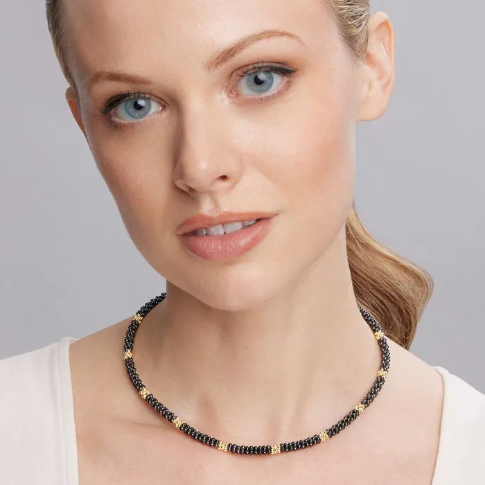 LAGOS Necklaces Black Caviar 18K Gold Small Station Ceramic Beaded Necklace 5mm