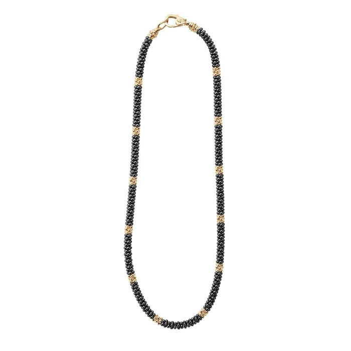 LAGOS Necklaces Black Caviar 18K Gold Small Station Ceramic Beaded Necklace 5mm