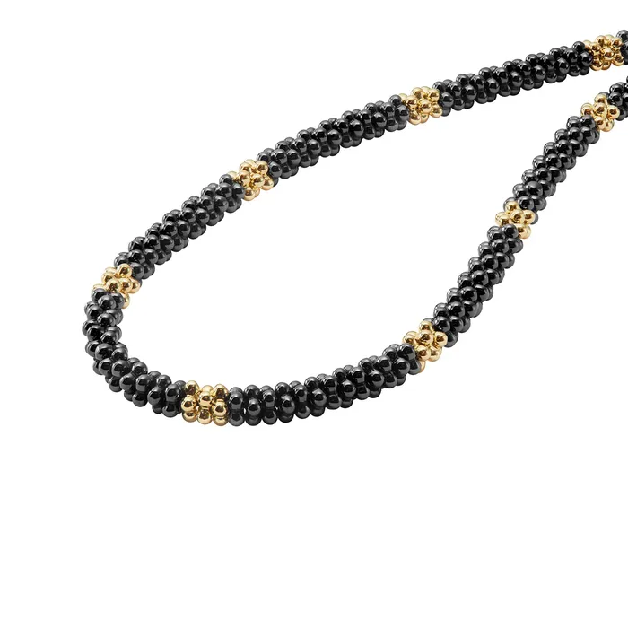 LAGOS Necklaces Black Caviar 18K Gold Small Station Ceramic Beaded Necklace 5mm
