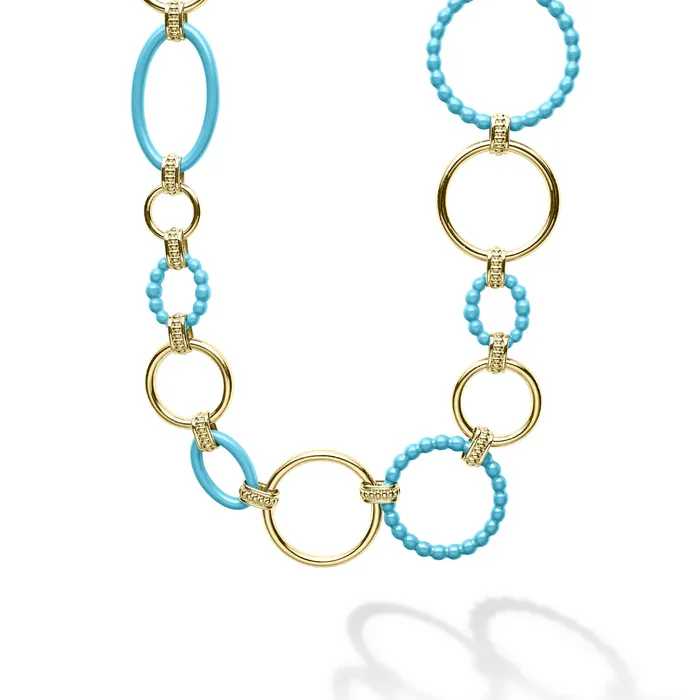 LAGOS Necklaces Meridian 18K Gold and Blue Ceramic Link Necklace