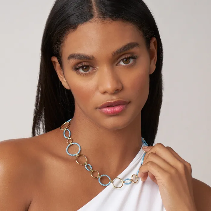 LAGOS Necklaces Meridian 18K Gold and Blue Ceramic Link Necklace