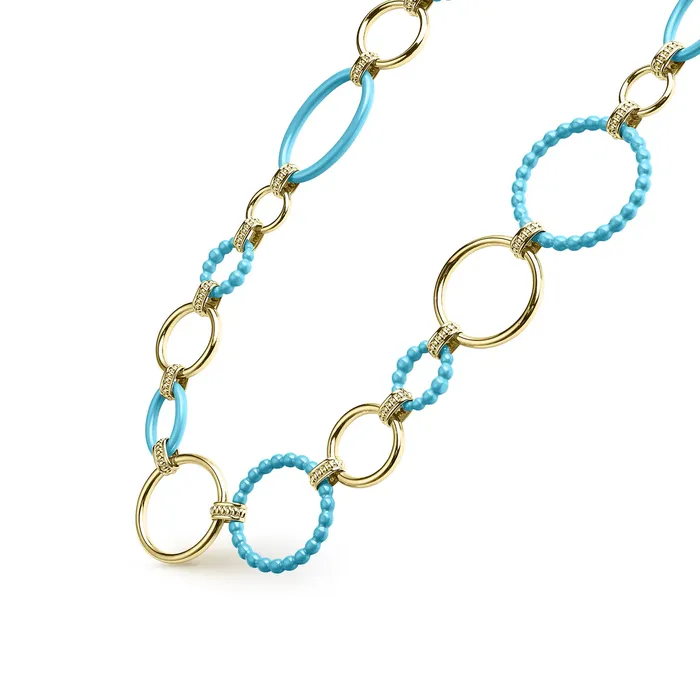 LAGOS Necklaces Meridian 18K Gold and Blue Ceramic Link Necklace