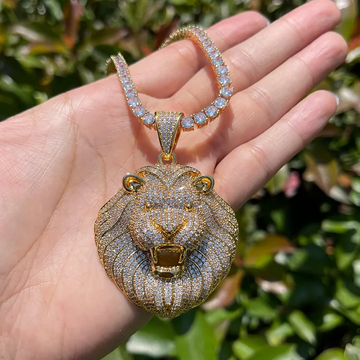 Lion Head Necklaces Lion Head Iced Out Diamond Pendant Necklace