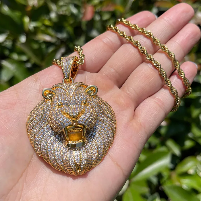Lion Head Necklaces Lion Head Iced Out Diamond Pendant Necklace