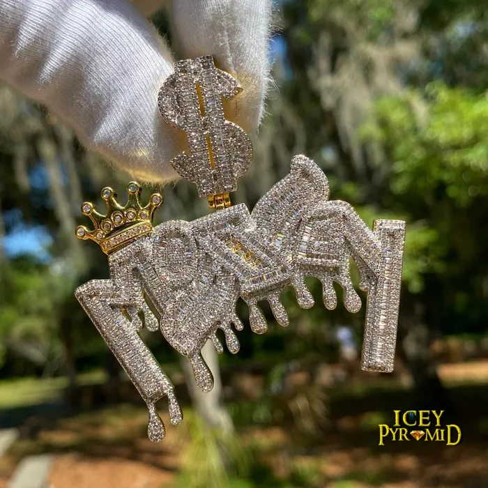 Money with Dollar Bail Iced Out Letter Diamond Pendant Necklace MONEY WITH DOLLAR Necklaces