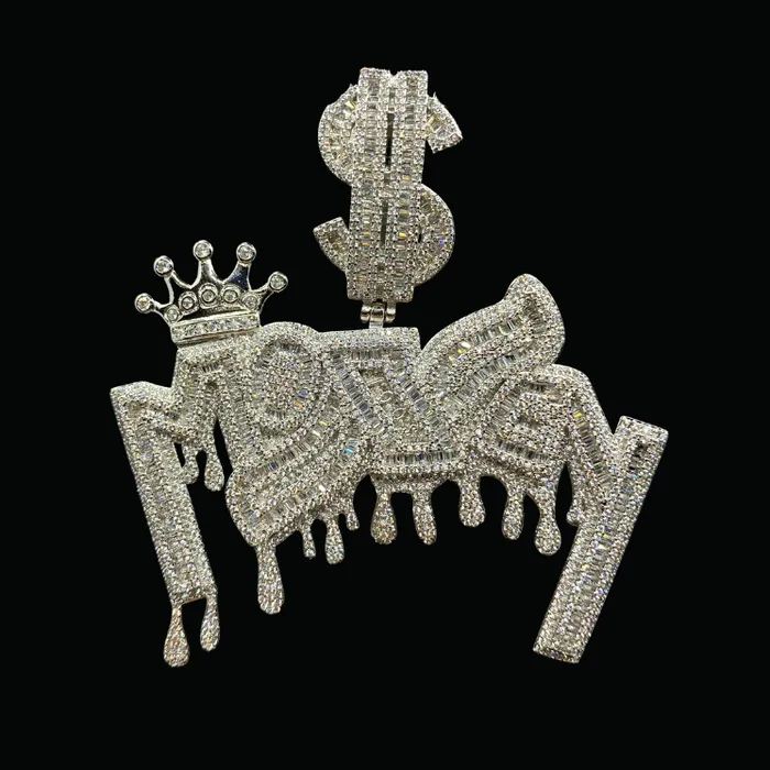 Money with Dollar Bail Iced Out Letter Diamond Pendant Necklace MONEY WITH DOLLAR Necklaces