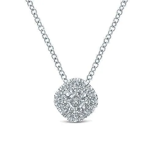 Necklaces 14K White Gold Diamond Pave Cushion Pendant Necklace GABRIEL CO
