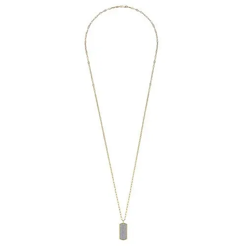 Necklaces 14K Yellow Gold Diamond Pave Dog Tag Pendant Hollow Chain Necklace GABRIEL CO