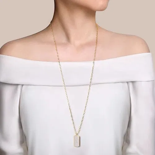 Necklaces 14K Yellow Gold Diamond Pave Dog Tag Pendant Hollow Chain Necklace GABRIEL CO