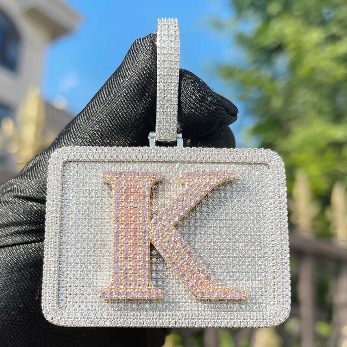 Necklaces BADGE Your Initial or Name on Rectangle Diamond Iced Out Personalized Custom Necklace Pendant Necklaces BADGE Your Initial or Name on Rectangle Diamond Iced Out Personalized Custom Necklace Pendant