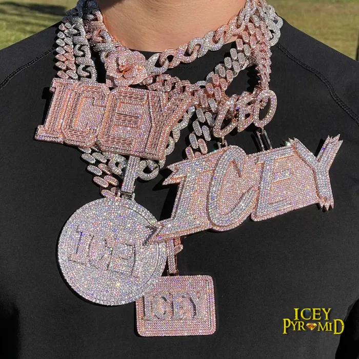 Necklaces BADGE Your Initial or Name on Rectangle Diamond Iced Out Personalized Custom Necklace Pendant