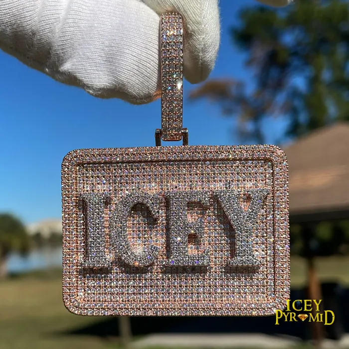 Necklaces BADGE Your Initial or Name on Rectangle Diamond Iced Out Personalized Custom Necklace Pendant