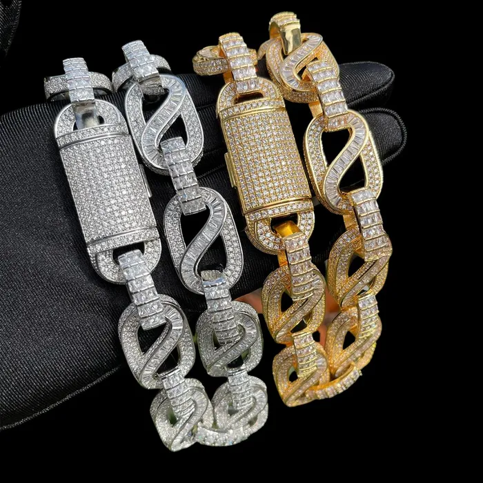 Necklaces Baguette Infinity 20MM Baguette Infinity Link Cuban Iced Out Diamond Necklace Chain