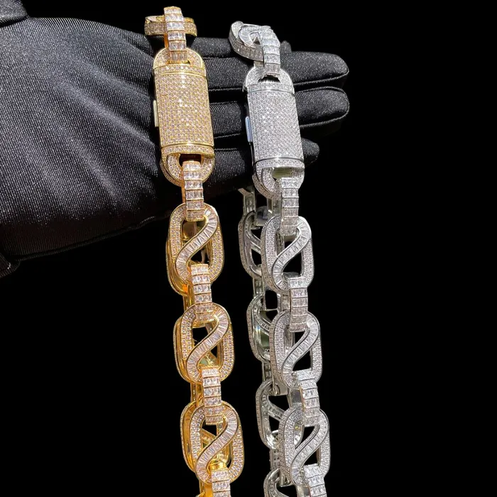 Necklaces Baguette Infinity 20MM Baguette Infinity Link Cuban Iced Out Diamond Necklace Chain