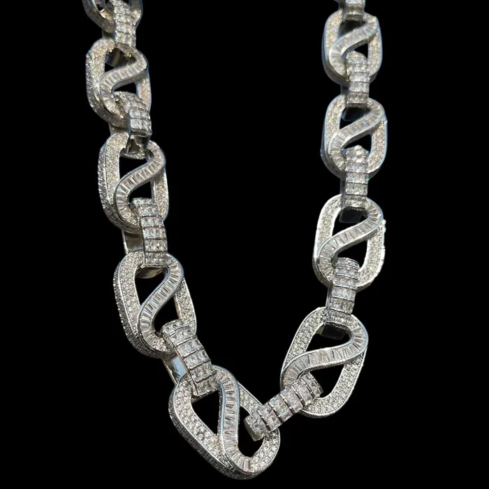 Necklaces Baguette Infinity 20MM Baguette Infinity Link Cuban Iced Out Diamond Necklace Chain