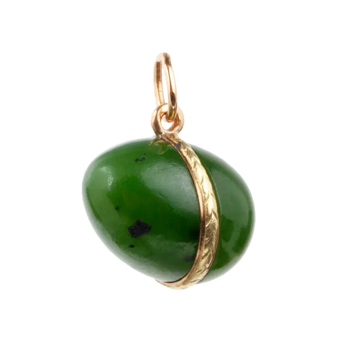 Necklaces Bell Bird Antiques Turn of the Century Miniature Nephrite Jade Egg Pendant