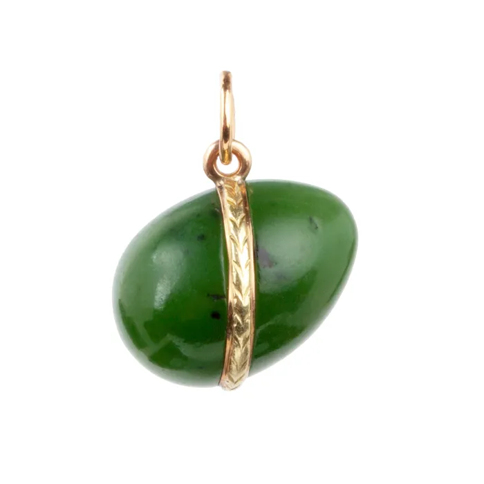 Necklaces Bell Bird Antiques Turn of the Century Miniature Nephrite Jade Egg Pendant