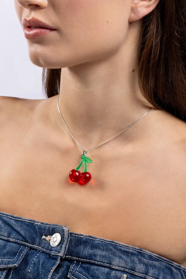 Necklaces Crystal Haze Jewelry Pop the Cherry necklace Silver plated