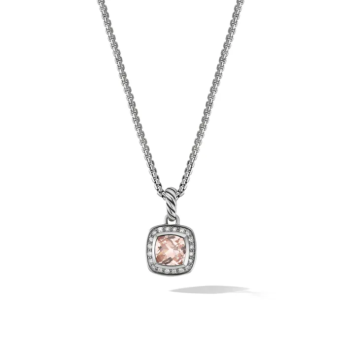 Necklaces David Yurman Petite Albion Pendant Necklace in Sterling Silver with Morganite and Diamonds 7mm