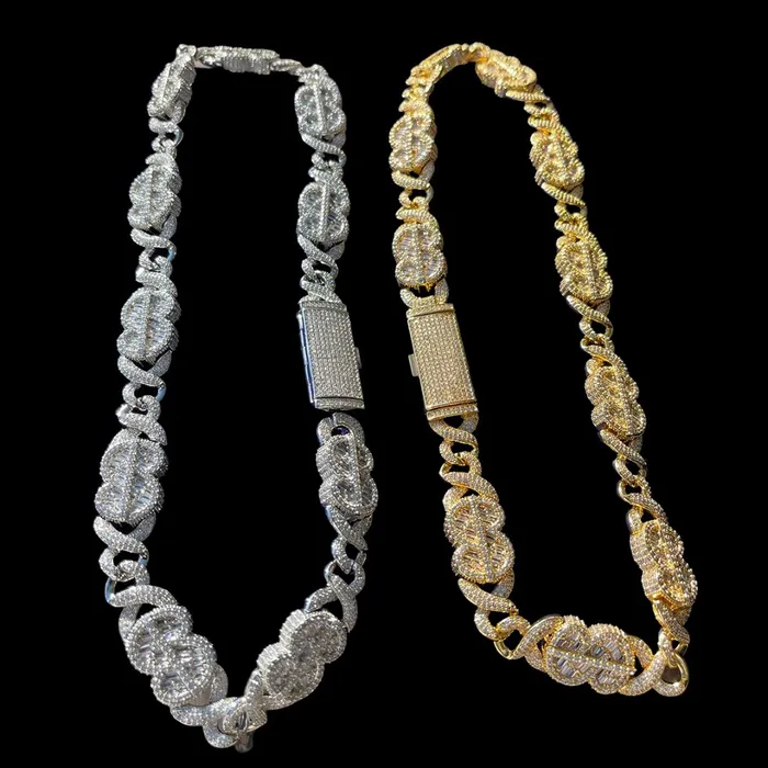 Necklaces Dollar and Infinity 10MM Dollar Sign and Infinity Link Iced Out Diamond Necklace Chain