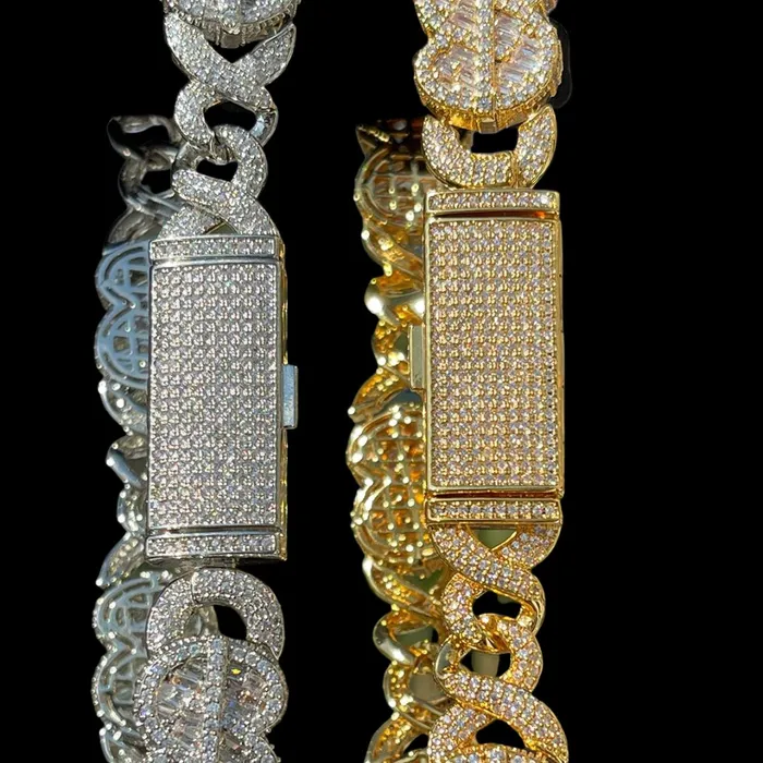 Necklaces Dollar and Infinity 10MM Dollar Sign and Infinity Link Iced Out Diamond Necklace Chain