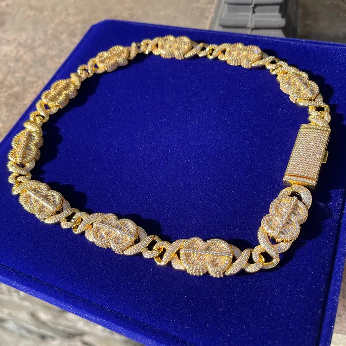 Necklaces Dollar and Infinity 10MM Dollar Sign and Infinity Link Iced Out Diamond Necklace Chain