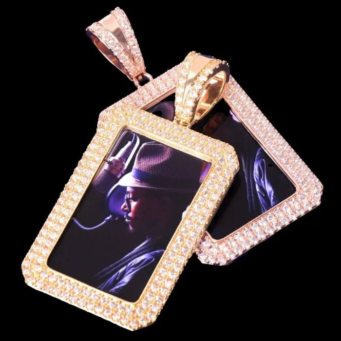 Necklaces Double Tennis Rectangle Custom Photo Picture Pendant Necklace Rectangle