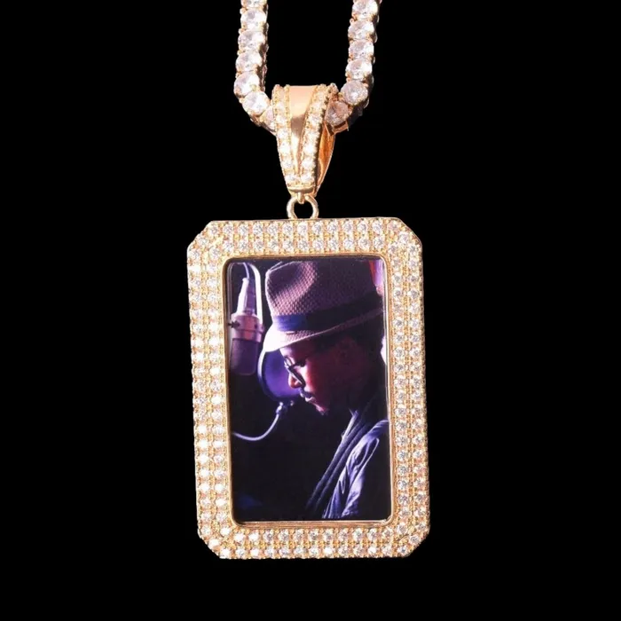 Necklaces Double Tennis Rectangle Custom Photo Picture Pendant Necklace Rectangle
