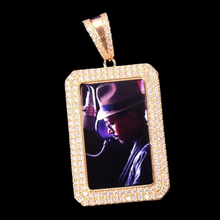 Necklaces Double Tennis Rectangle Custom Photo Picture Pendant Necklace Rectangle