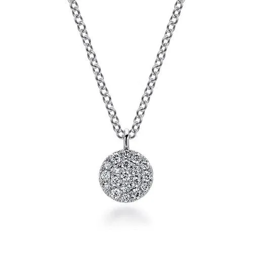 Necklaces GABRIEL CO 14K White Gold Round Pave Diamond Disc Pendant Necklace