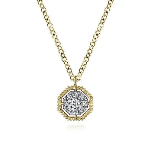 Necklaces GABRIEL CO 14K Yellow Gold Octagonal Pave Diamond Pendant Necklace Necklaces GABRIEL CO 14K Yellow Gold Octagonal Pave Diamond Pendant Necklace