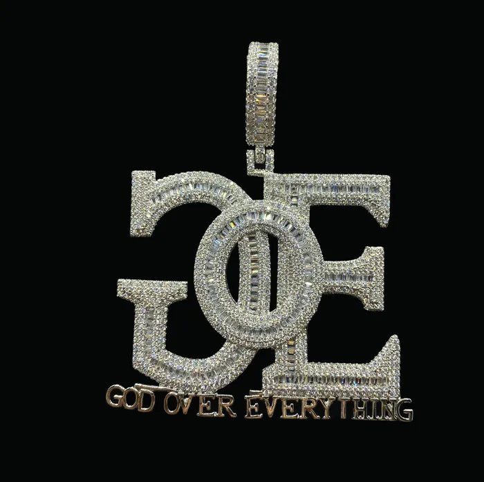 Necklaces GOE God Over Everything Iced Out Letter Diamond Pendant Necklace GOD OVER EVERYTHING