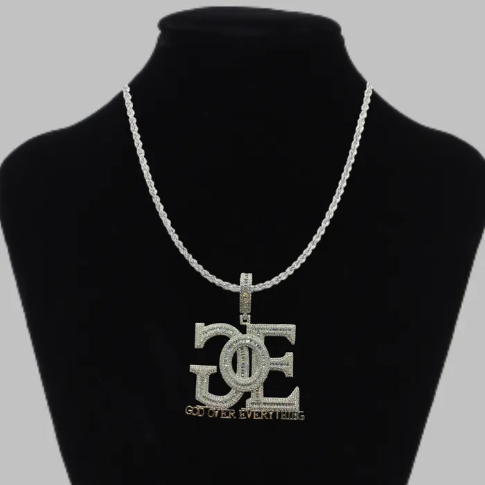 Necklaces GOE God Over Everything Iced Out Letter Diamond Pendant Necklace GOD OVER EVERYTHING