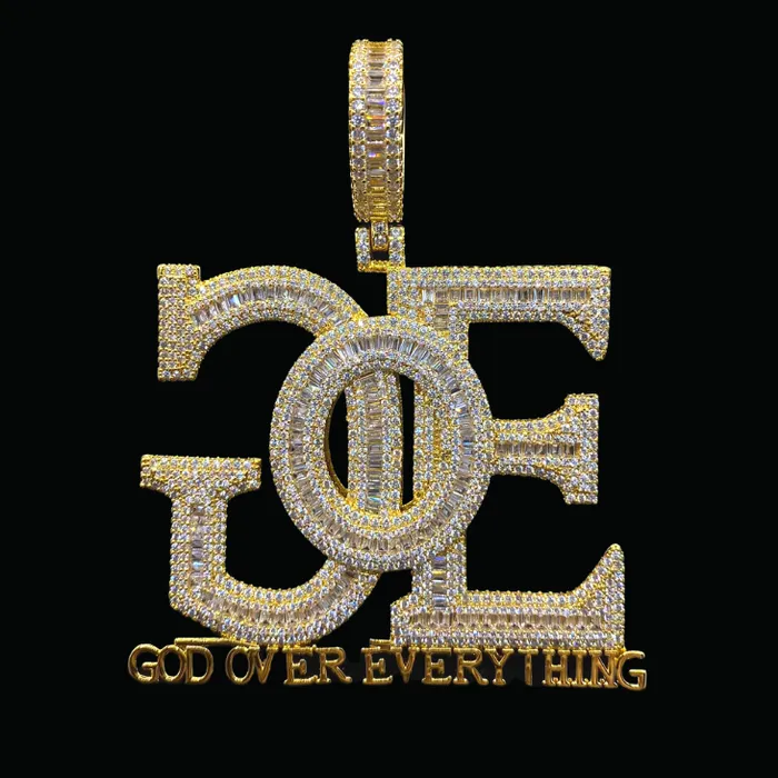 Necklaces GOE God Over Everything Iced Out Letter Diamond Pendant Necklace GOD OVER EVERYTHING