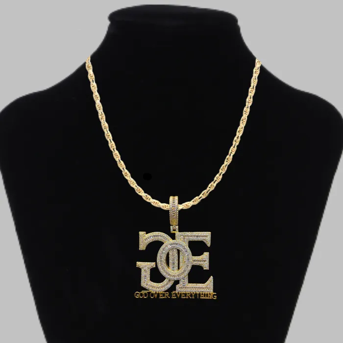 Necklaces GOE God Over Everything Iced Out Letter Diamond Pendant Necklace GOD OVER EVERYTHING