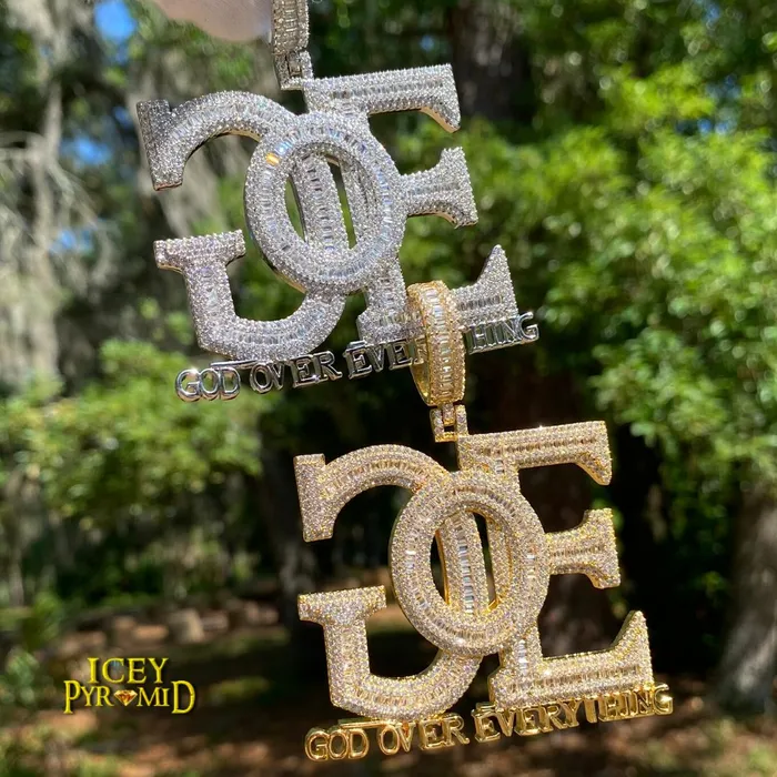 Necklaces GOE God Over Everything Iced Out Letter Diamond Pendant Necklace GOD OVER EVERYTHING