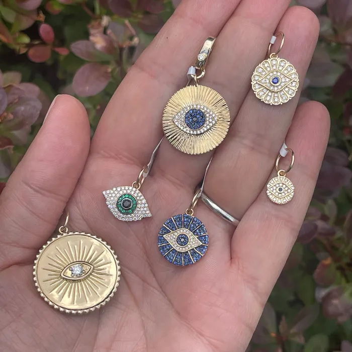 Necklaces NicoleHD Jewelry Large Gold Evil Eye Charm With Diamond