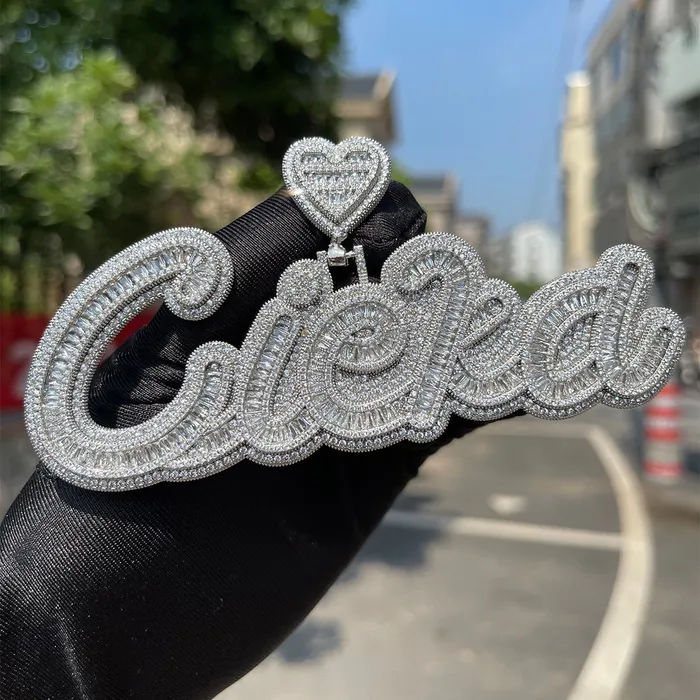 Necklaces Special Heart Baguette Iced Out Personalized Custom Name Necklace Pendant HEART BAIL Necklaces Special Heart Baguette Iced Out Personalized Custom Name Necklace Pendant HEART BAIL