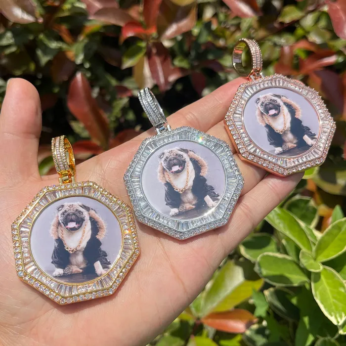 Necklaces Stones and Baguette Stones and Baguette Octagon Custom Photo Picture Pendant Necklace