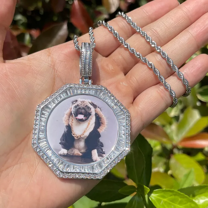 Necklaces Stones and Baguette Stones and Baguette Octagon Custom Photo Picture Pendant Necklace