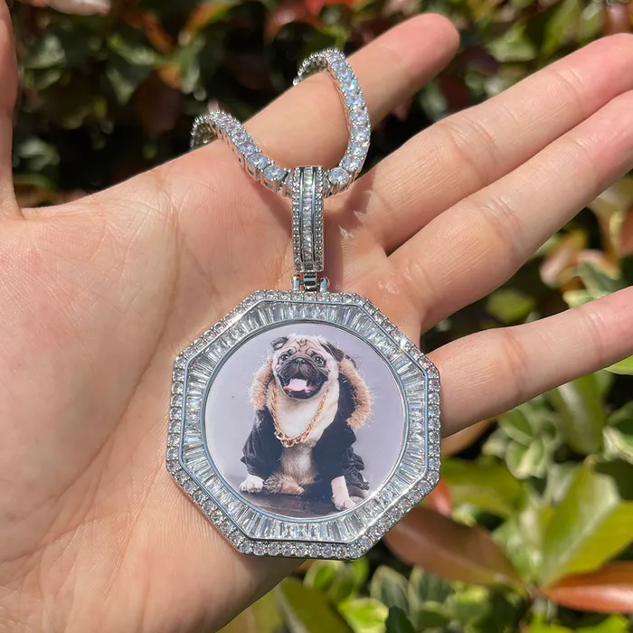 Necklaces Stones and Baguette Stones and Baguette Octagon Custom Photo Picture Pendant Necklace