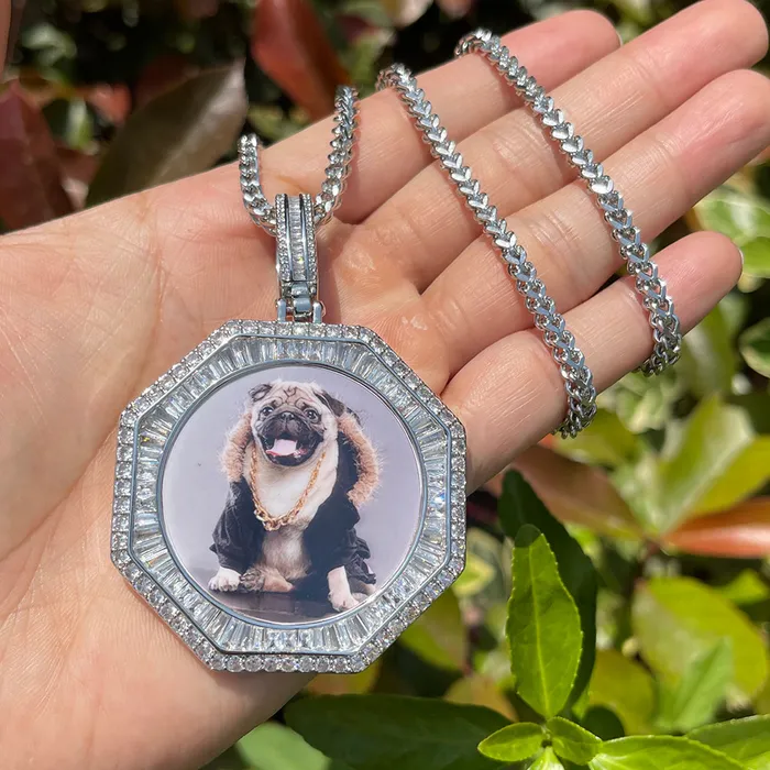 Necklaces Stones and Baguette Stones and Baguette Octagon Custom Photo Picture Pendant Necklace