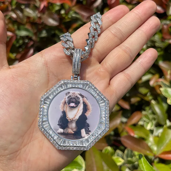 Necklaces Stones and Baguette Stones and Baguette Octagon Custom Photo Picture Pendant Necklace