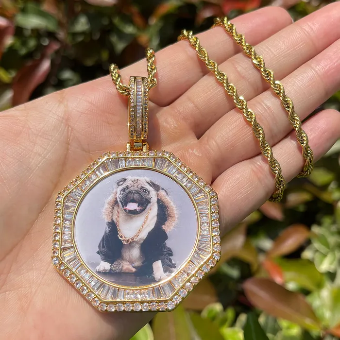 Necklaces Stones and Baguette Stones and Baguette Octagon Custom Photo Picture Pendant Necklace