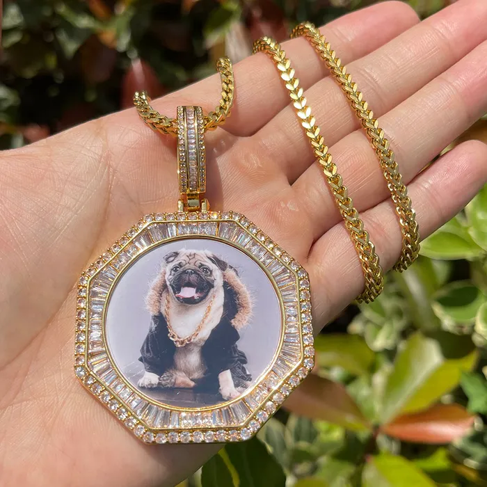 Necklaces Stones and Baguette Stones and Baguette Octagon Custom Photo Picture Pendant Necklace